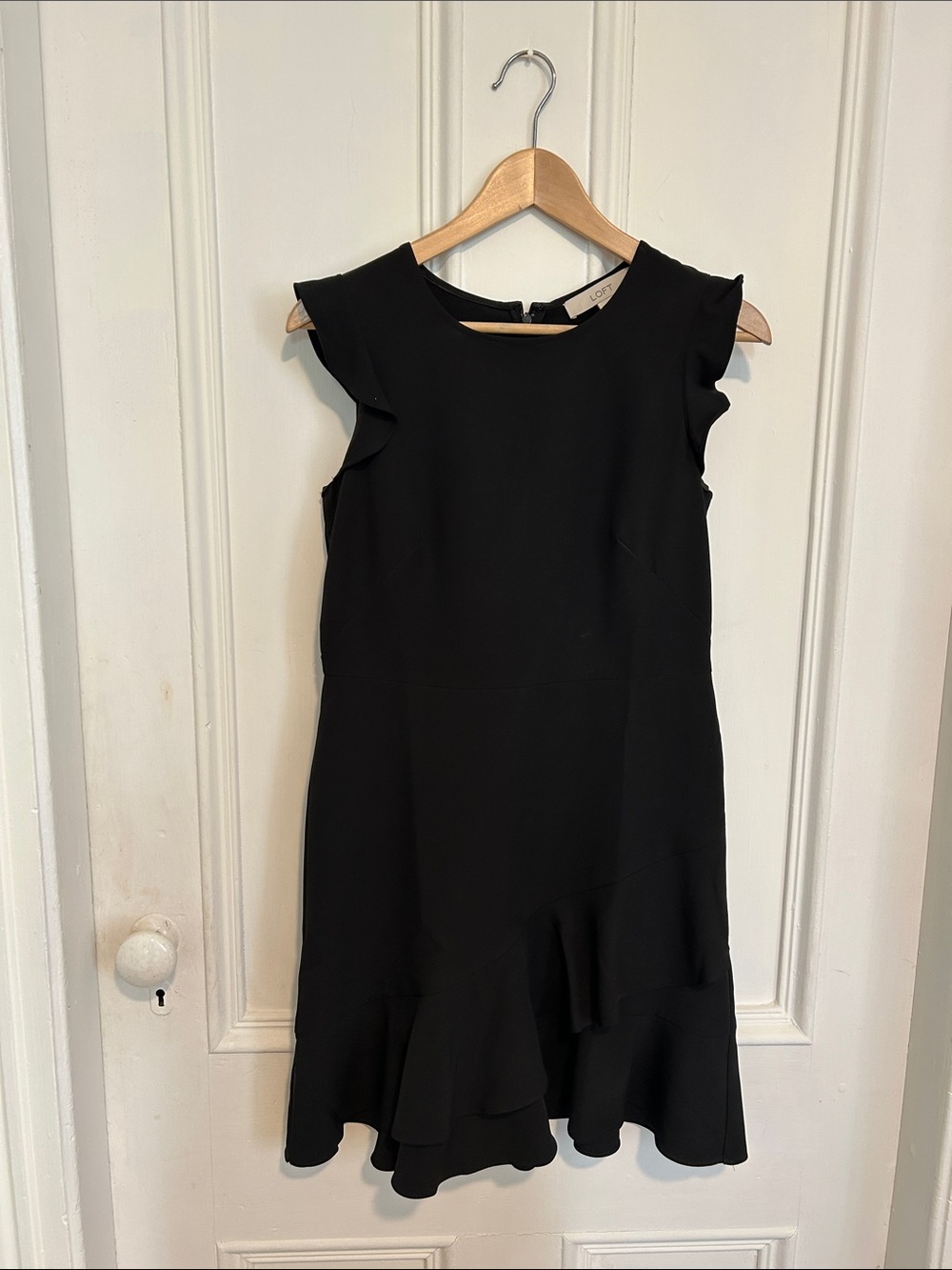 LOFT Black Mini Dress with Ruffle Hem